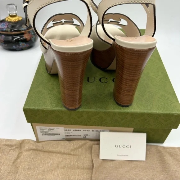 Women’s Gucci interlocking G leather platform sandals size 39.5 made in Italy - Picture 10 of 13